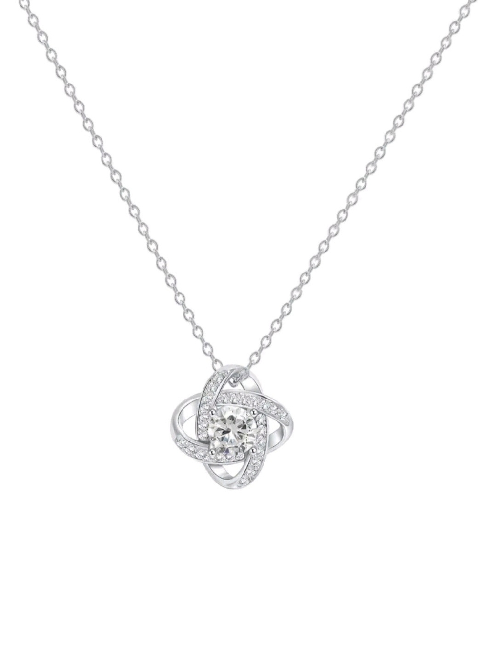 Classic Silver Crystal Knot Pendant Necklace - White Gold